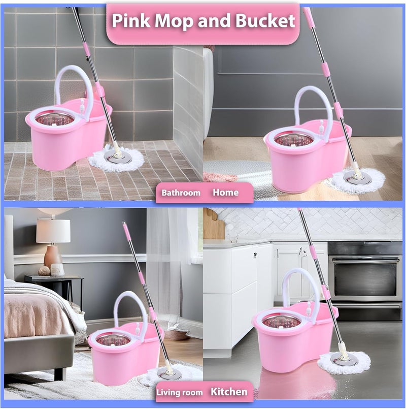 Eleckey Cute Pink Mop and Bucket Set with 3 Extra Refills (Pink) - Image 4